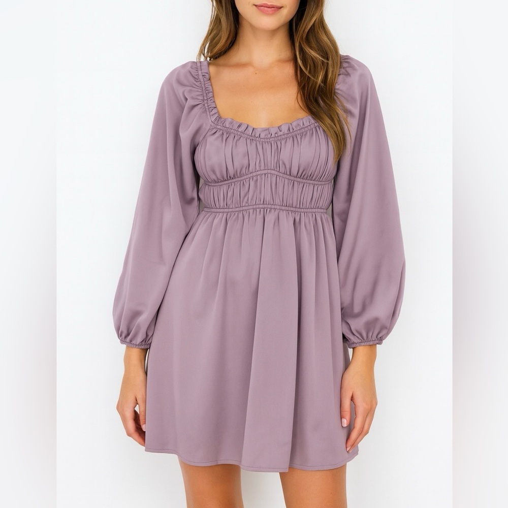 NWT Emory Park Coquette Balloon Sleeve Babydoll Mini Dress in Lavender Size S